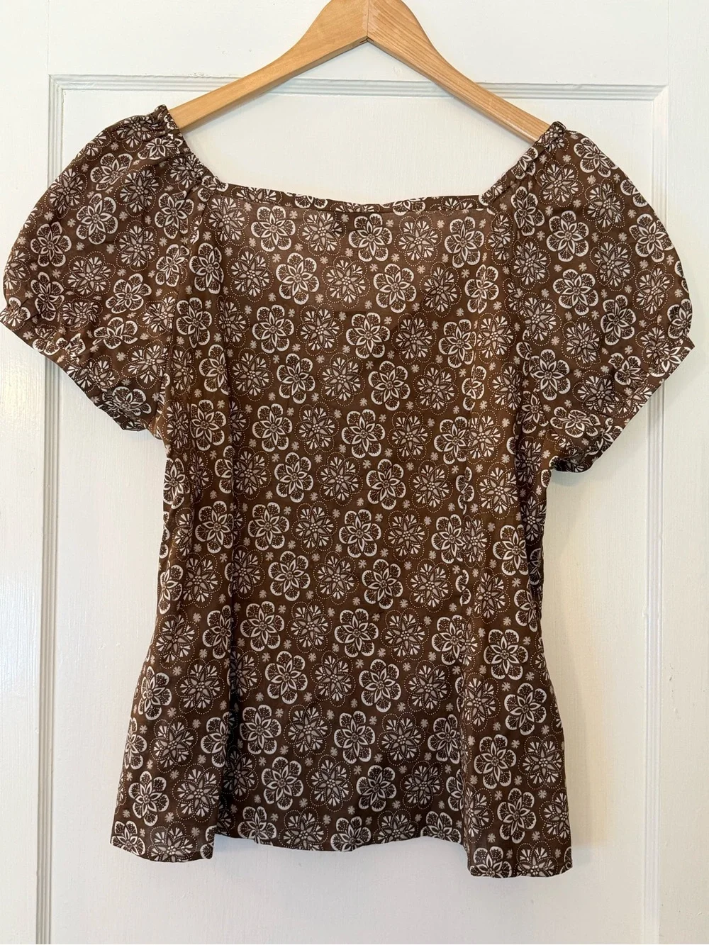 LOFT Brown Floral Short Sleeve Blouse